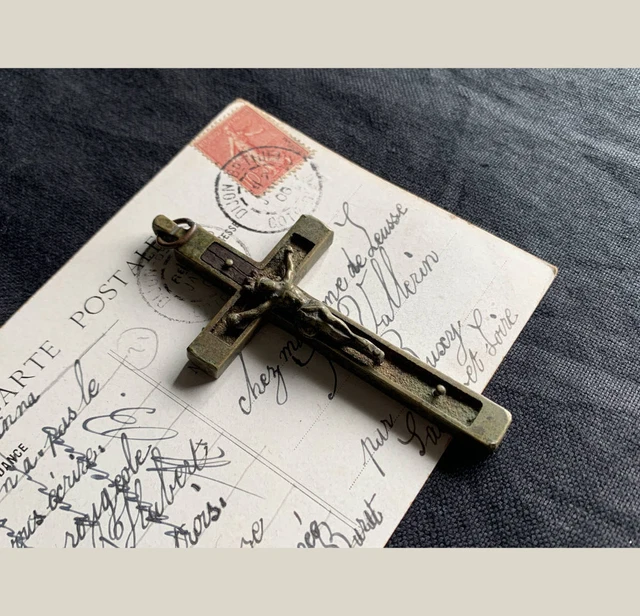 France Late 19Th Century Cross Crucifix Maria Rosary Medal Christ Mizell Antique