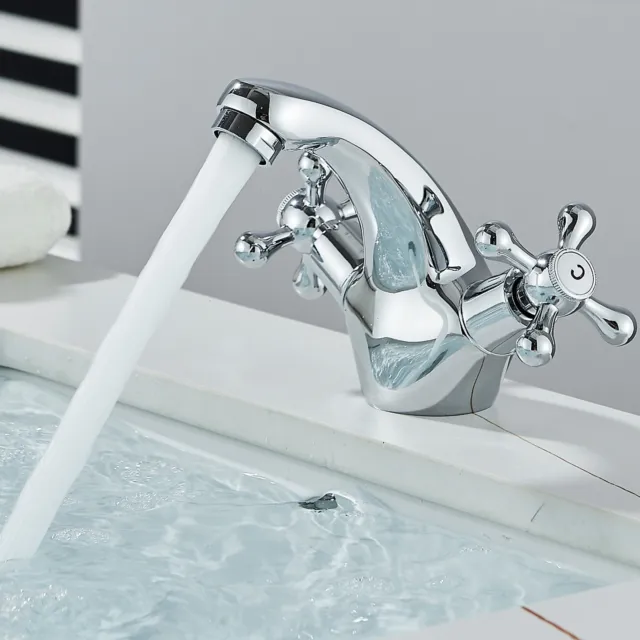 Modernes Chrom Badezimmer Waschbecken Wasserhahn Einzelhebel Mono Mixer Wasserhahn & Abfall 2