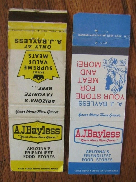 Supermarkets 2 Matchbook Matchcovers: A.j. Bayless (Arizona) (Hq: Phoenix) -F9