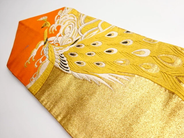 43249# Japanese Kimono / Vintage Nagoya Obi / Woven Peacock