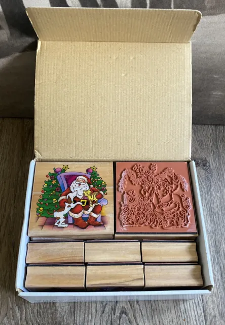 Bundle Of 12 Assorted Rubber Stamps Craft Card Making  wood backed. CHRISTMAS