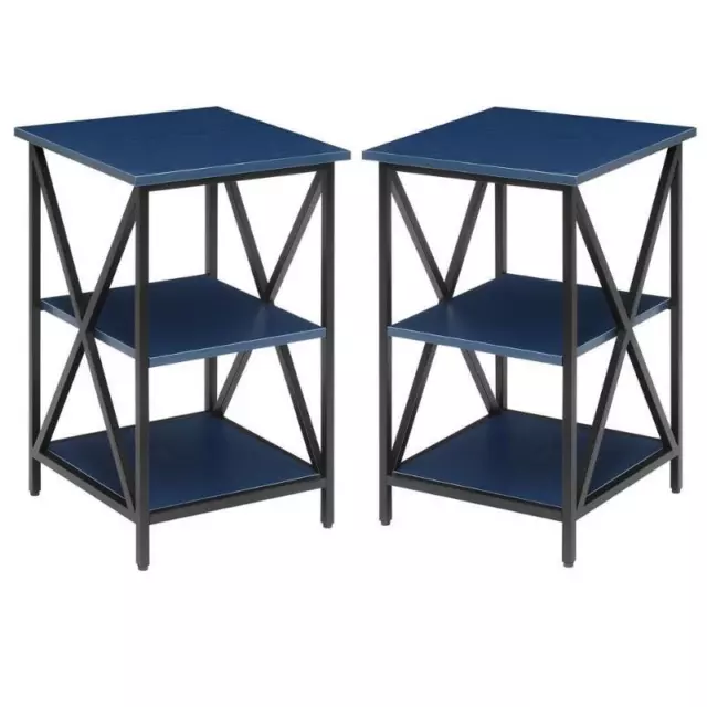 Home Square Tucson End Table with Shelves in Cobalt Blue Wood Finish - Set of 2