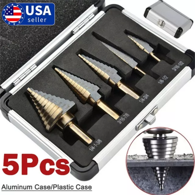 5pcs HSS High Speed Steel Cobalt Titanium Step Drill Bit Multiple Hole 50 Sizes