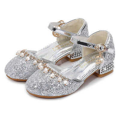 Kids Girls Sandals Frozen 2 Princess Fancy Party Sequin Glitter Pearl Shoes