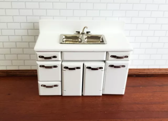 Dollhouse Miniature Kitchen Sink with Cabinet 1950s Retro Style WHITE 1:12 Scale