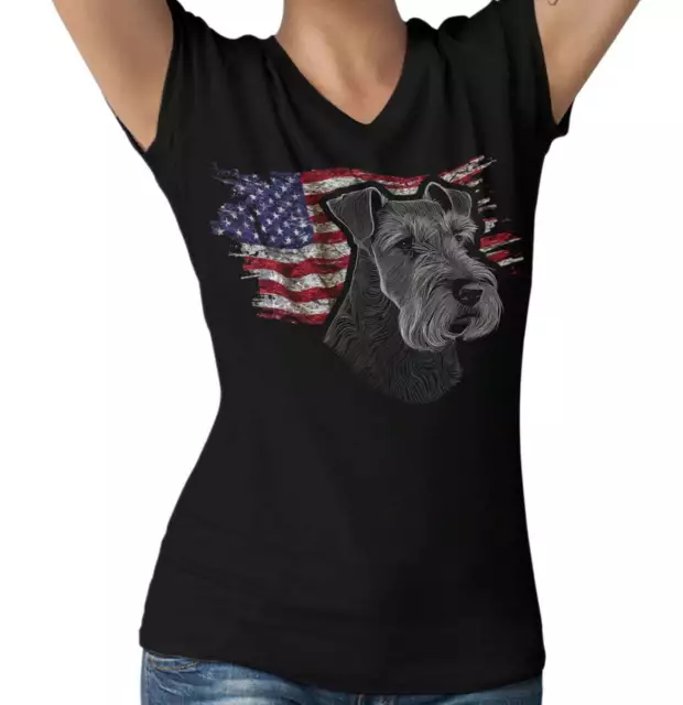 Patriotic Welsh Terrier American Flag - Women's V-Neck T-Shirt