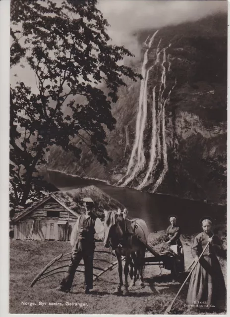 Geiranger, Norway. Syv Sostre.  Vintage Real Photo Postcard