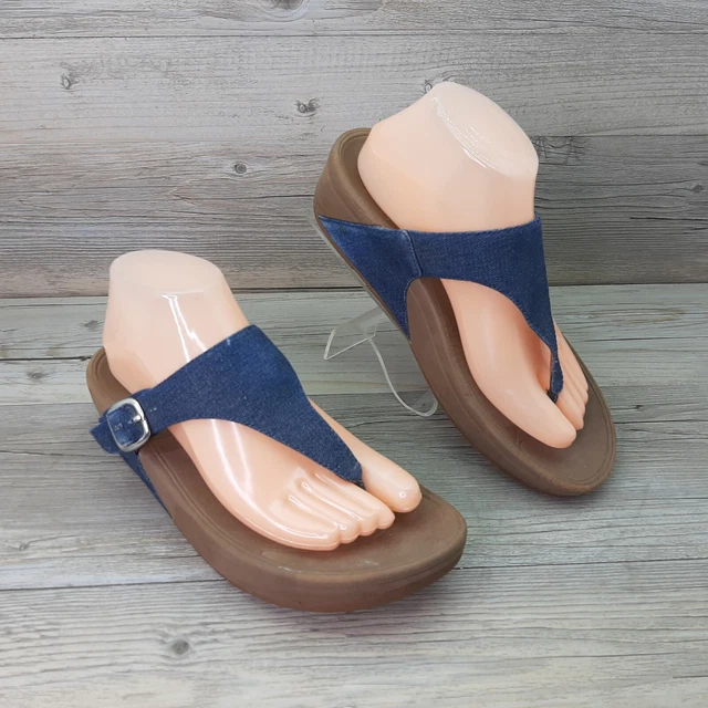 Fitflop The Skinny 550-292 Blue Denim Canvas Thong Slip On Sandals Wms 8US 391EU