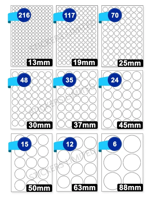 ROUND SELF ADHESIVE circular A4 Laser or Inkjet printer labels Circle