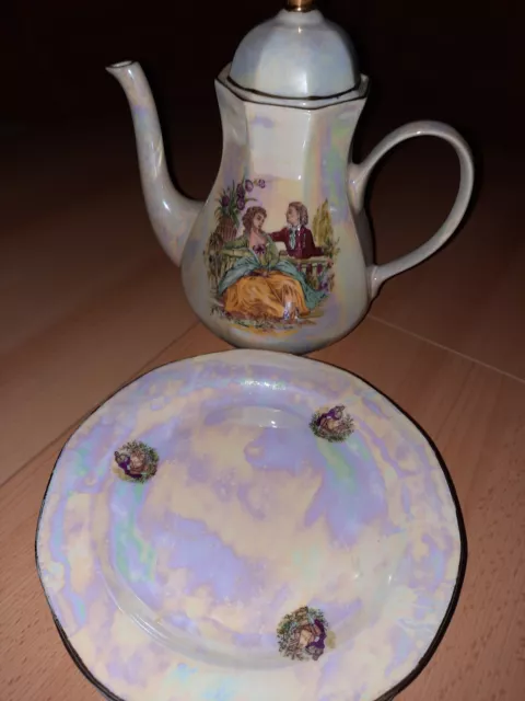 Kaffekanne / Teekanne , 6 Teller von Zajekar, Porcelan YUGOSLAVIA