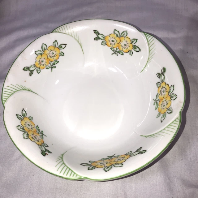 Bowl Vegetable 9” Yellow Pansies Green Accents  Japan Vintage Unique