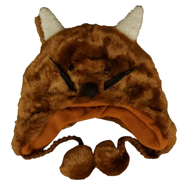 Brown Fox Fur Hat Laplander Cap 3D Eyes Ears Nose Whiskers Tassled New