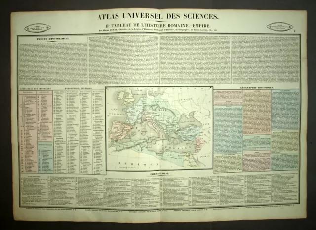 TABLEAU CARTE GEOGRAPHIQUE DE L'HISTOIRE DE L'EMPIRE ROMAIN par Duval 1837
