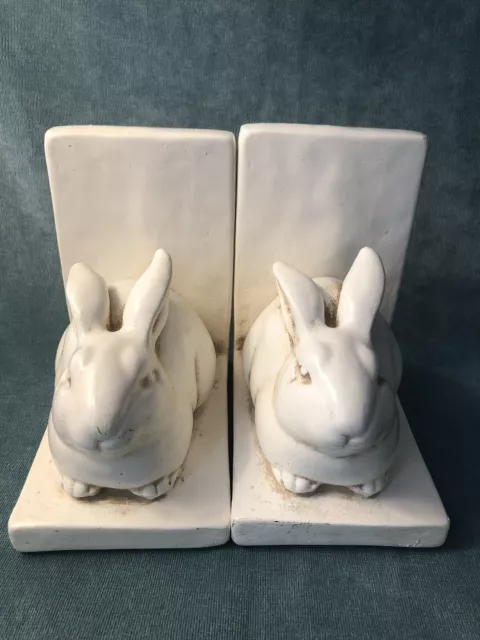 Vintage Arthur Court Set of 2 White Ceramic Bunny Rabbit Bookends Baby Nursery