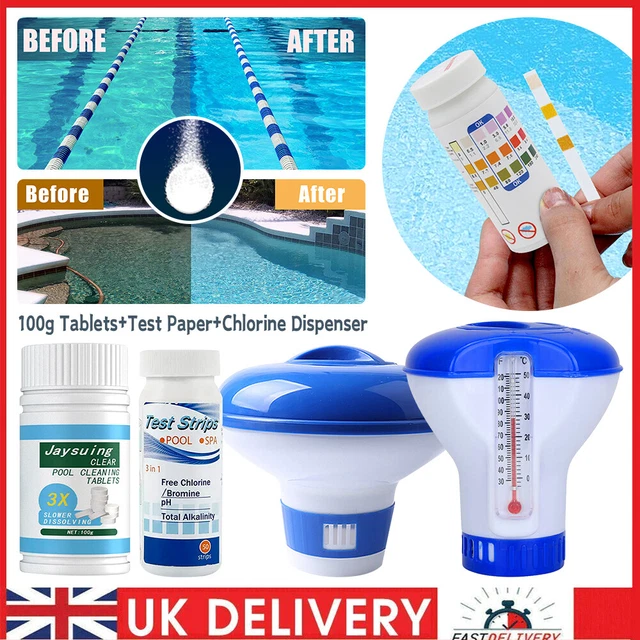 100 CHLORINE TABLETS +Floating Chemical Dispenser Hot Tub Swimming Pool