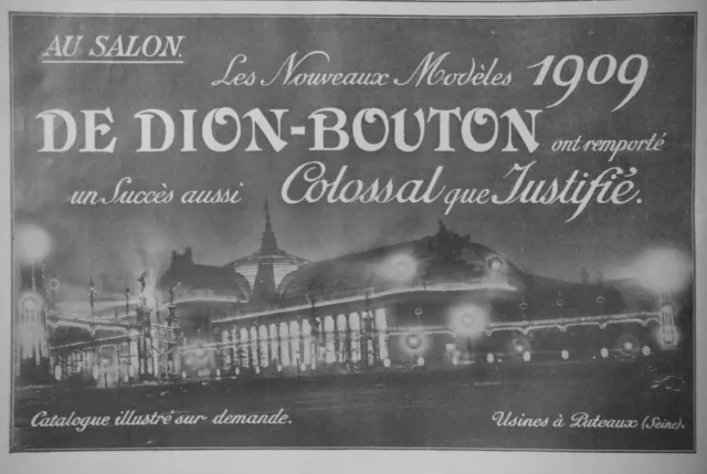 Publicité De Presse 1908 De Dion-Bouton Salon 1909 - Advertising