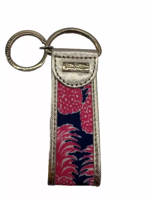 Key Chain Fob Ring Wrist Lilly Pulitzer Pink Pineapples Gold Purse Accessories