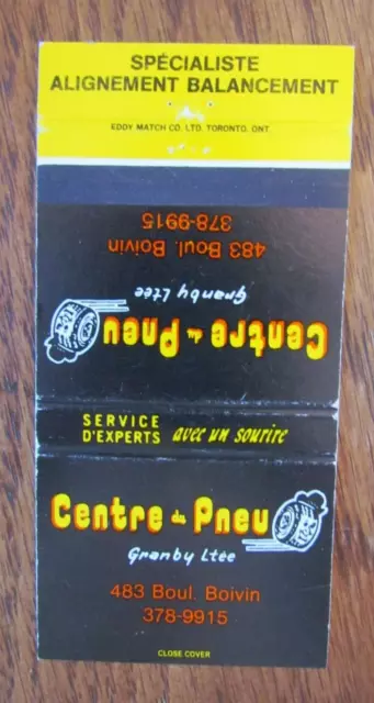 Tires Matchbook Cover: Centre Du Pneu Granby, Quebec Empty Matchcover -D2