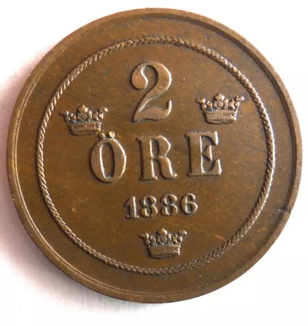 1886 Sweden 2 ORE - High Quality Coin Sweden Bin #2