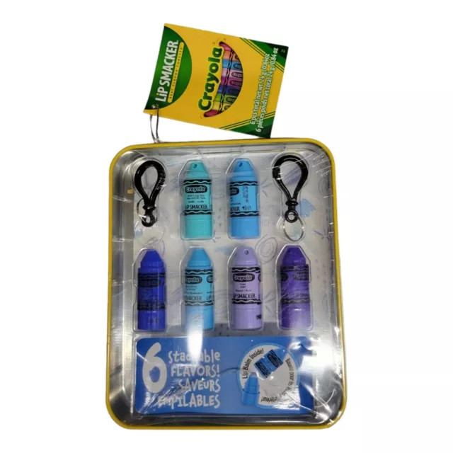 Crayola Lip Smacker Tin  “The Blues” Mini Lip Balms 6 Stackable Flavors NEW