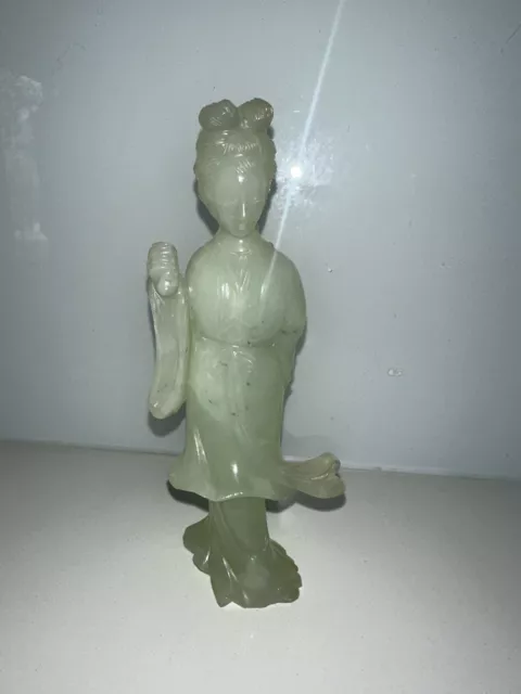 Very Finely Carved Old Chinese Green Jade Female Immortal Figure