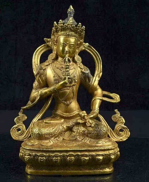 8  " Old Chinese Buddhism Bronze Gilt Vajrasattva Mahasattva Buddha Statue