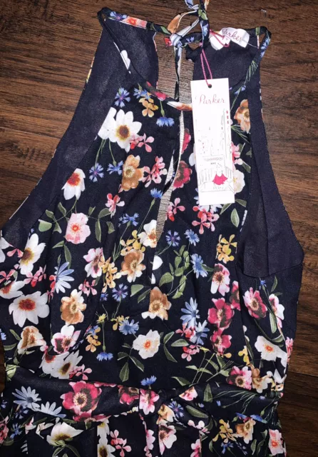 NWT Parker Cosmic Daisy Black Floral Halter Mini Dress Small S $338 Authentic 3