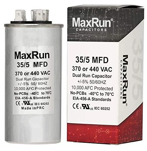 35+5 MFD uf 370 or 440 Volt VAC Round Dual Run Capacitor