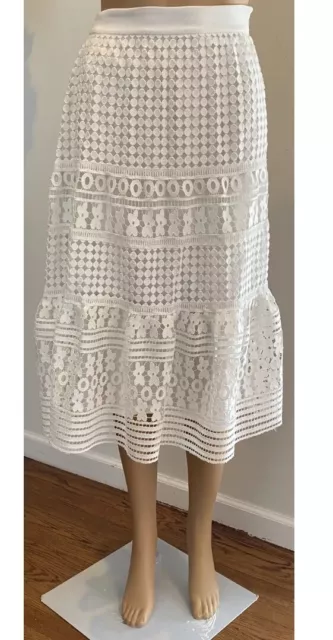 Diane Von Furstenberg White Tiana Lace Skirt  Size  12