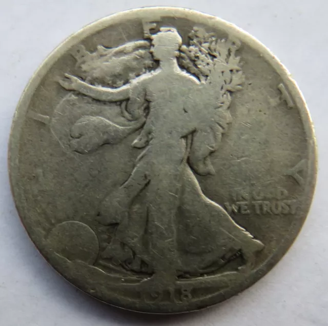 1918 USA Walking Liberty Silver $1/2 Half-Dollar Coin 2