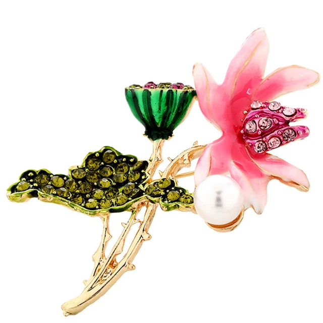 Christmas Ladies Crystal Brooch Lotus Corsage Brooches Women Collar Pin