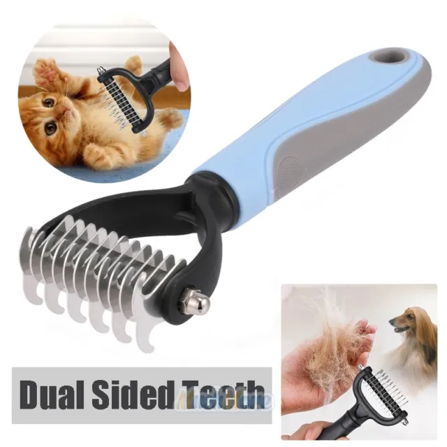 Pet Grooming Brush Comb 2 Sided Undercoat Rake Safe For Dog Cat Hair Fur Removal