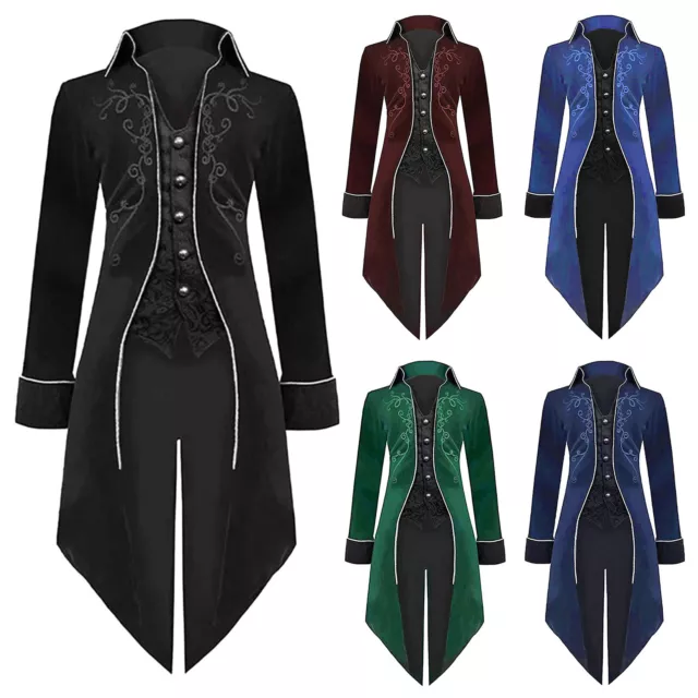 Men's Vintage Gothic Medieval Steampunk Long Tailcoat Jacket Victorian Costume