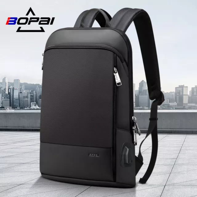 BOPAI Luxury leather waterproof Anti-Theft USB charge Business Laptop Backpack