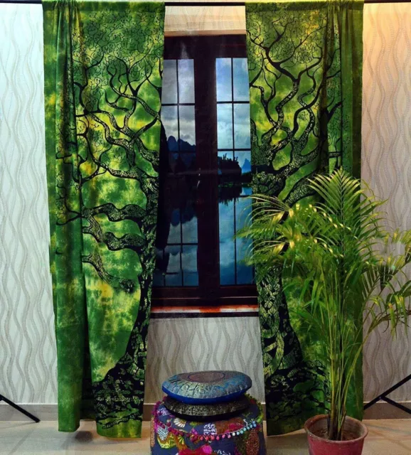 Indisch Batik Färbung Trocken Baum Bedruckt Mandala Vorhänge Baumwolle Fenster