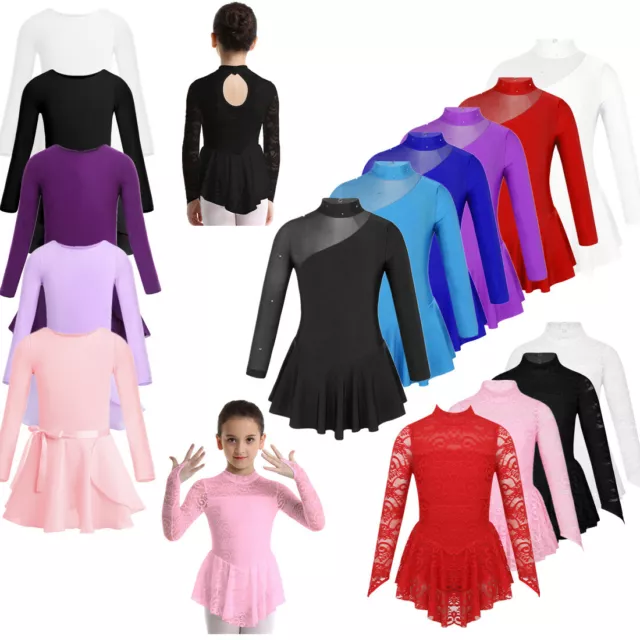 UK Kids Girls Ice Skating Roller Skating Dress Leotard Ballet Dancewear Costume