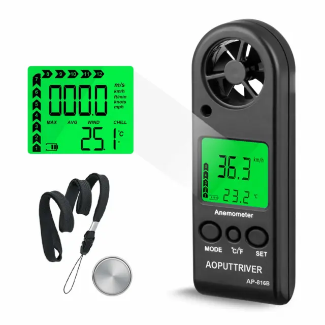 Digital Anemometer Handheld Wind Speed Meter for Measuring Wind Speed, and High
