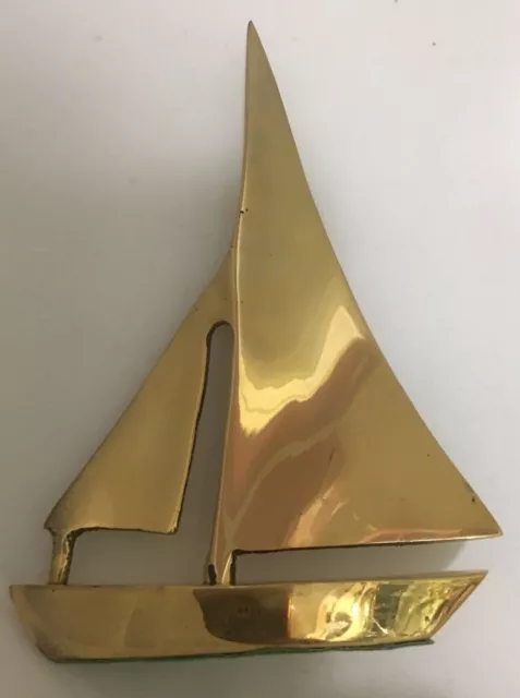Vintage Solid Brass Sail Boat Nautical Ship Sculpture Decor Beach Boat Figurine