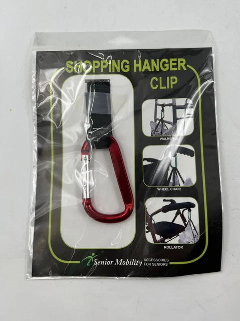 Colgador de compras con clip rojo para cochecito en silla de ruedas, etc.