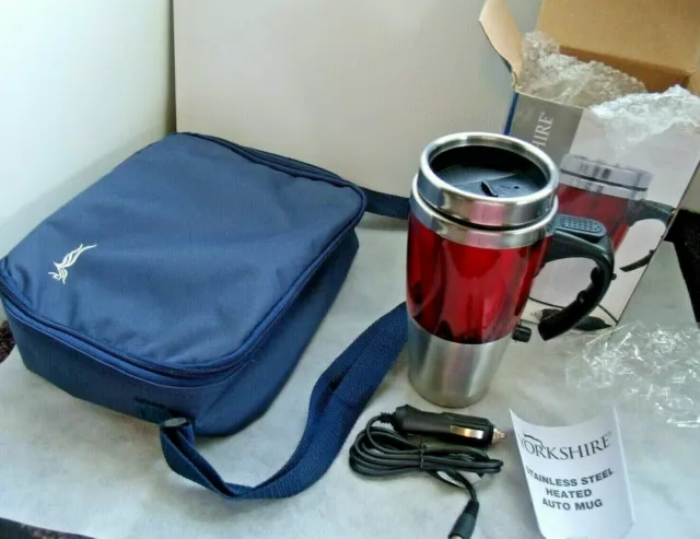 NEW Yorkshire Stainless Steel Heated Auto Travel Mug 13 Ounce & Insulated Tote
