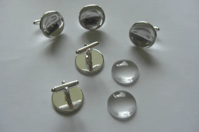 16mm 18mm 20mm SILVER ROUND CUFFLINK SETTING BLANKS  OPTIONAL GLASS DOMES