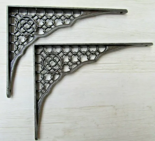 Pair of 12" LARGE LATTICE AI rustic cast iron shelf brackets sink cistern