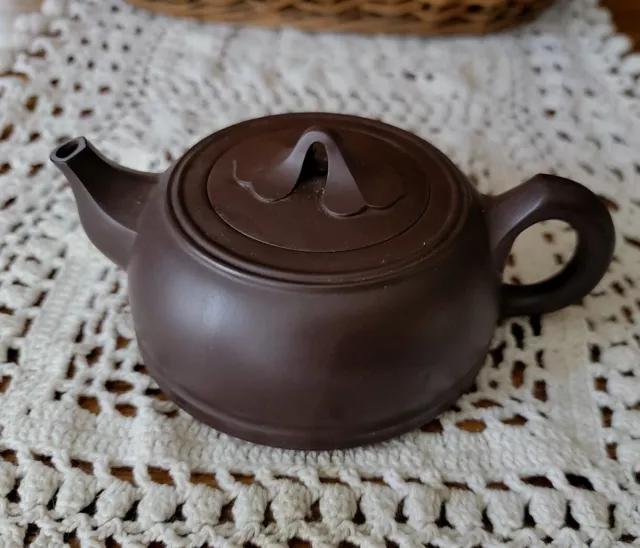 Small Purple Clay Yixing Teapot Ginkgo Leaves Handle Marked