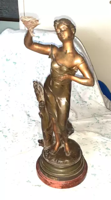 Art Nouveau French Bronzed Spelter Figure Of A Lady C.1900