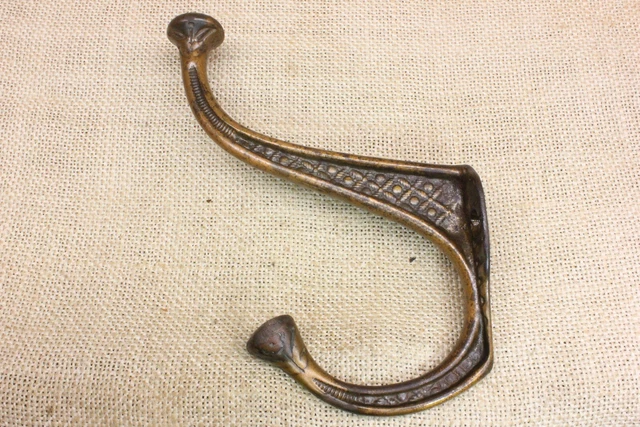 Large Old Coat Hook Bath Robe Clothes Tree Vintage Antique Brass on Iron Wicker