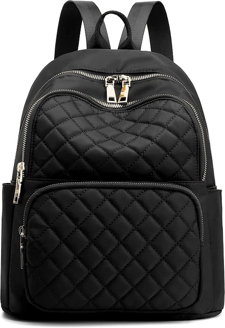 Backpack Women Nylon Travel Purse Black Shoulder Bag Small Casual Quilted