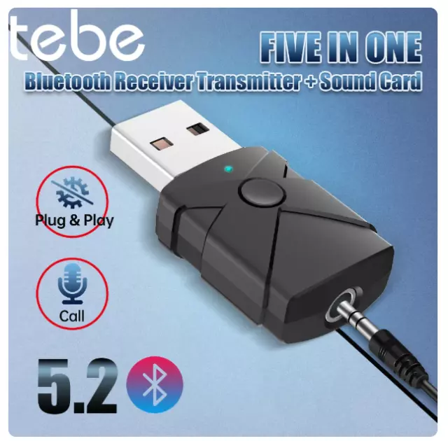 USB Bluetooth 5.2 Audio Adaptador Inalámbrico Receptor Transmisor Aux Música T