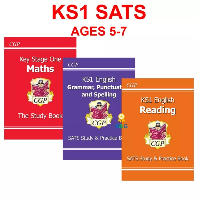 KS1 Sats Ages 5-7 Maths English Reading Study Books with Answer Key Stage 1 Exam