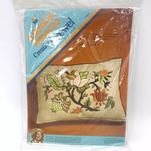 Columbia Minerva Erica Wilson Creative Crewel Kit 7441 Jacobean Pillow 14” x 10”