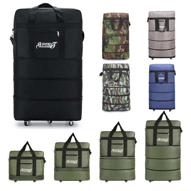 3-Layers Expandable Duffel Bag Suitcase Collapsible Rolling Wheeled Luggage Bag